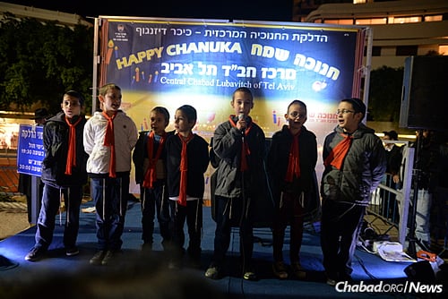 A boys' school choir performed at the festivities on Wednesday night. (Photo: Meir Alfasi)