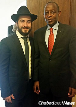 The rabbi with Rwanda's ambassador to Kenya, James Kimonyo