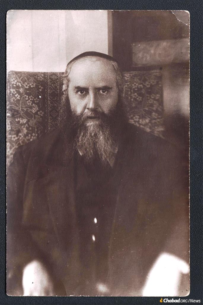 Another version of the portrait of Rabbi Yosef Yitzchak, this one originating with the Marozov family in Leningrad. The reverse bears a stamp from a photo studio located around the corner from the Rebbe's home and synagogue at Mochovaya 22, and the photo was smuggled out of the Soviet Union in 1946. (Courtesy: Rabbi Sholom Ber Chaikin)