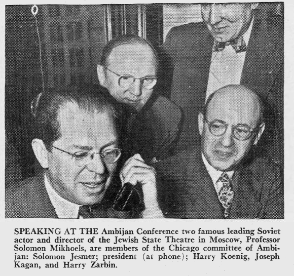 As shown in the June 19, 1947, Sentinel, Jesmer spoke to Solomon Mikhoels artistic director of the Moscow State Jewish Theater, who served as the chairman of the Jewish Anti-Fascist Committee during World War II. Less than a year later Mikhoels outlived his usefulness for Stalin, who had him assassinated in a staged hit-and-run accident (courtesy of www.nli.org.il).