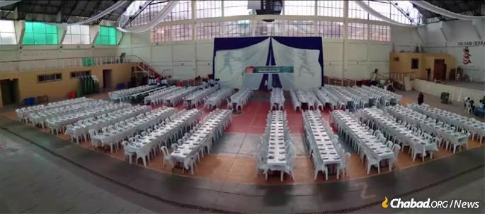 Tables were set up last year to accommodate thousands for the Passover Seder at Chabad of Cusco.