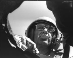 A tank commander in the turret of his vehicle in Sinai Desert in October, 1973. (Photo: Shmuel Gonen Gorodish/GPO)