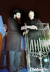 Rabbi Shemtov in 1979 with President Jimmy Carter at the first menorah-lighting on the White House Lawn.